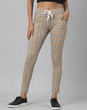 women checkered fitted track pants