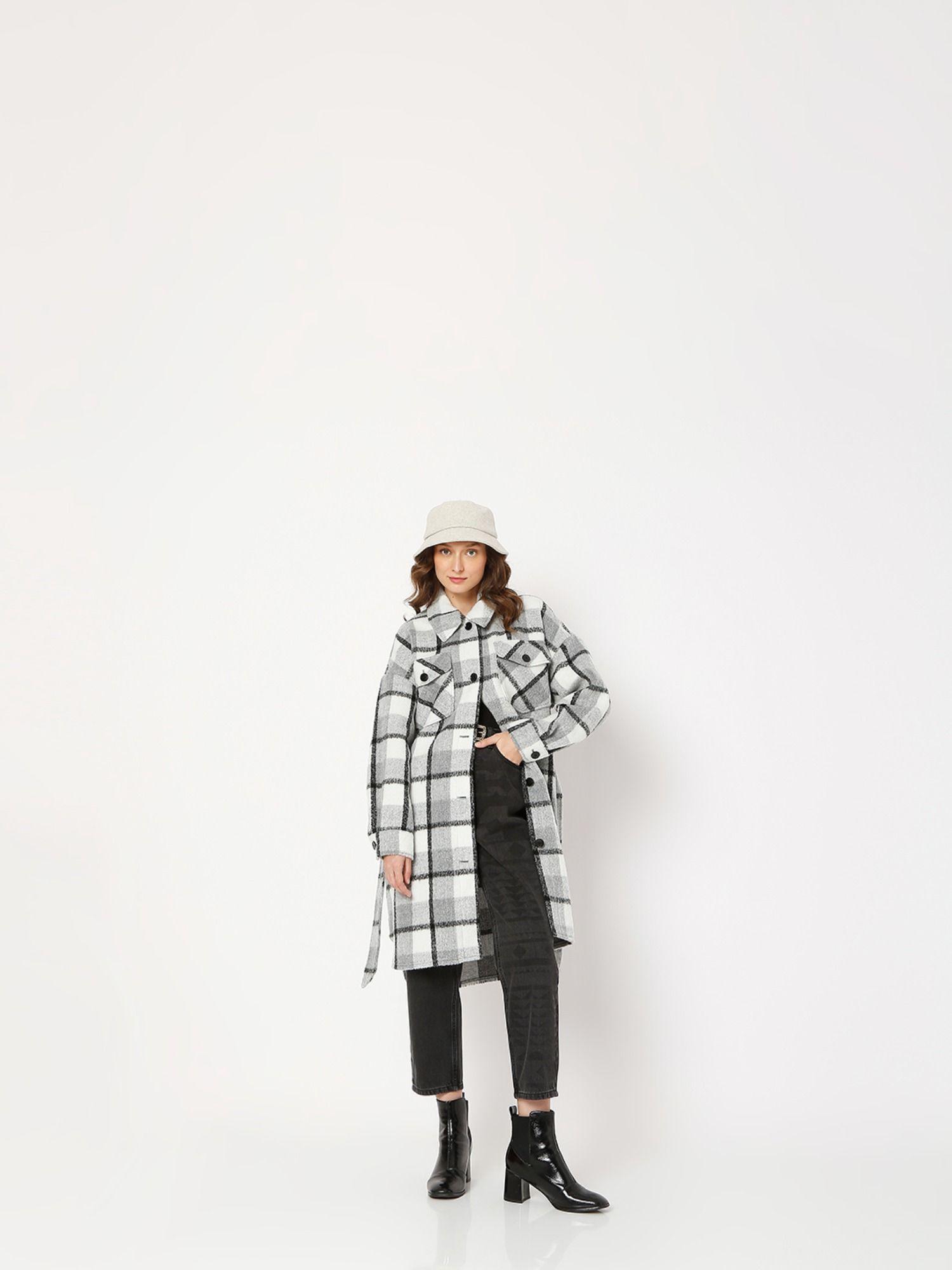 women checks grey coat (set of 2)