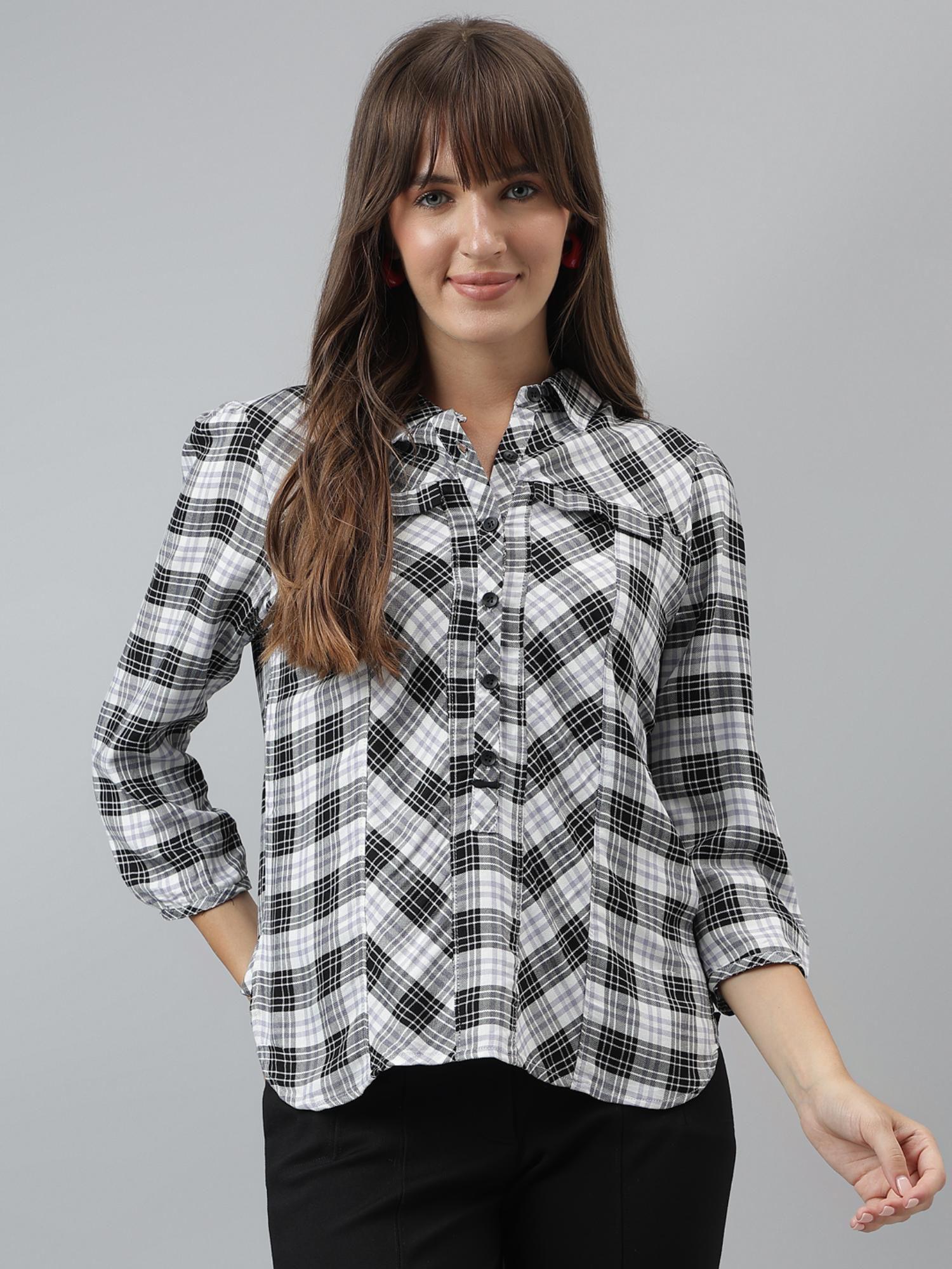 women checks shirt casual black shirt