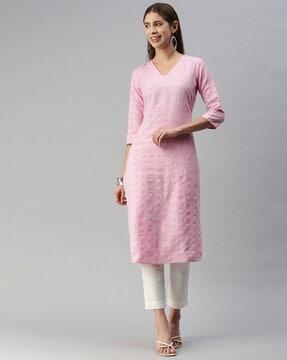 women checks straight kurta