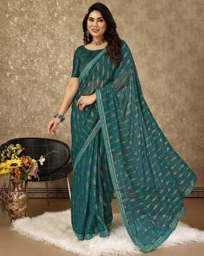 women chevron foil print zomto saree