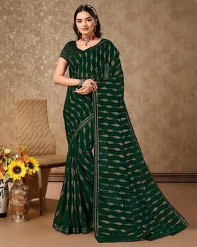 women chevron foil print zomto saree