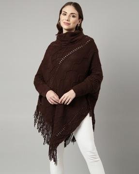 women chevron-knit turtleneck poncho