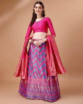 women chevron pattern a-line lehenga choli with dupatta