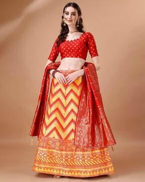 women chevron pattern a-line lehenga choli with dupatta