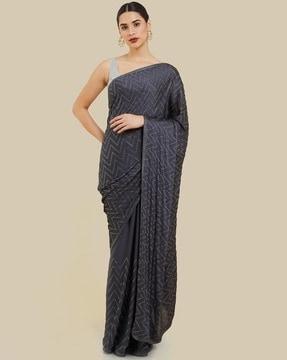 women chevron pattern embellished saree with blouse piece