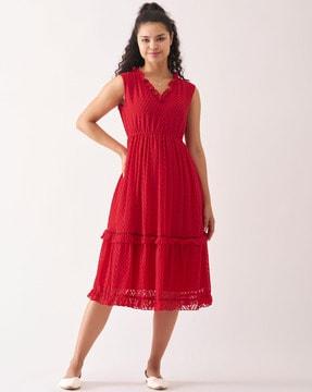 women chevron pattern fit & flare dress