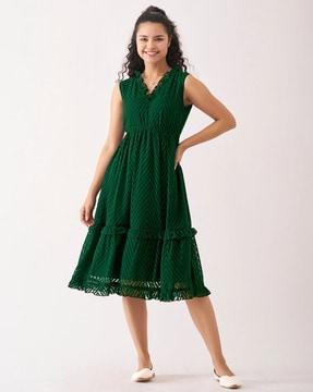 women chevron pattern fit & flare dress