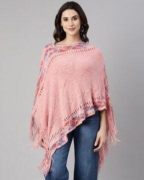women chevron pattern poncho with fringes