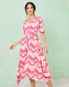 women chevron print a-line dress