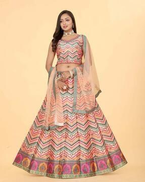 women chevron print a-line lehenga choli set with dupatta