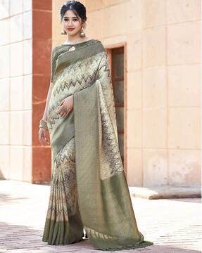 women chevron print art silk saree