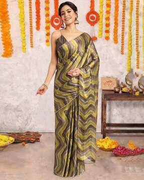 women chevron print chiffon saree