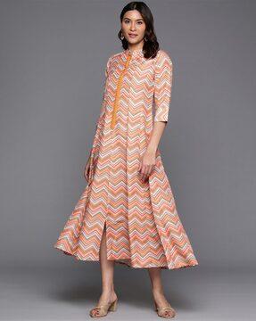 women chevron print fit & flare dress