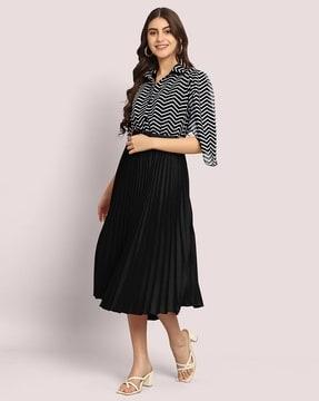 women chevron print fit & flare dress