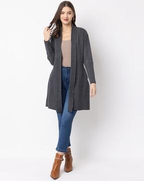 women chevron print relaxed fit front-open  shrug