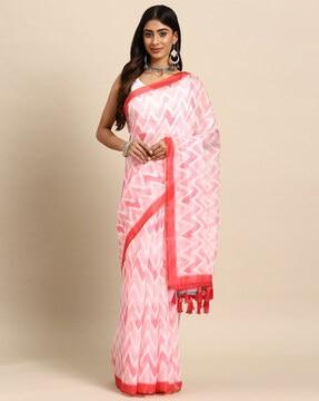 women chevron print saree with tassels