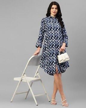 women chevron print shirt dress with insert pockets