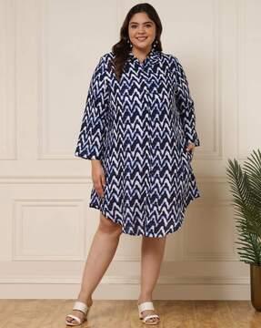 women chevron print shirt dress