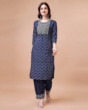 women chevron print straight kurta set