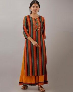 women chevron print straight kurta set