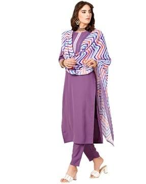 women chevron print straight kurta suit set
