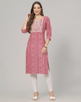 women chevron print straight kurta