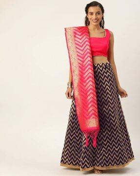 women chevron woven a-line lehenga choli set with dupatta