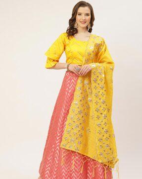 women chevron woven a-line lehenga choli set with dupatta