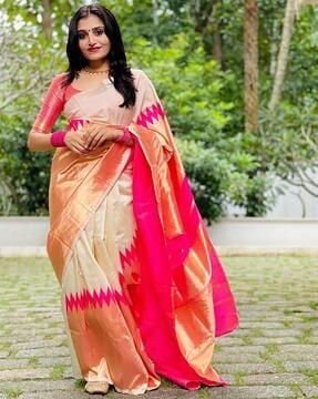 women chevron woven kanjeevaram saree with contrast border