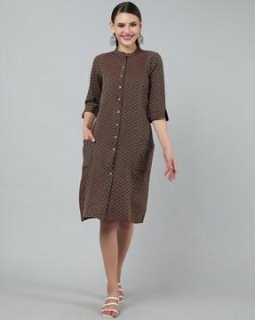 women chevron woven shirt dress