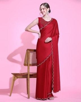 women chiffon saree with embellished scalloped border