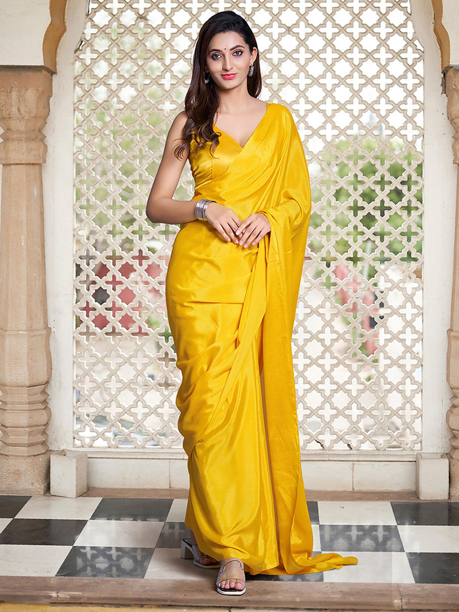 women chiffon yellow solid celebrity saree with unstitched blouse