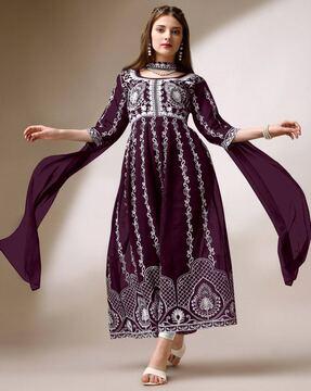 women chikankari embroidered anarkali kurta