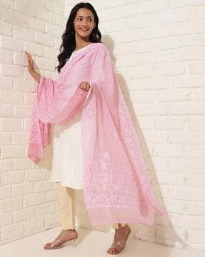 women chikankari embroidered cotton silk dupatta