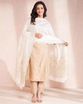 women chikankari embroidered cotton silk dupatta