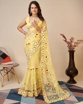 women chikankari embroidered net saree