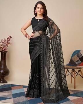 women chikankari embroidered net saree