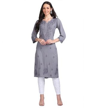 women chikankari embroidered straight kurta