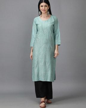 women chikankari embroidered straight kurta