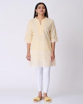 women chikankari embroidered straight kurta