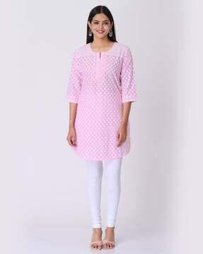 women chikankari embroidered straight kurta