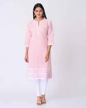 women chikankari embroidered straight kurta