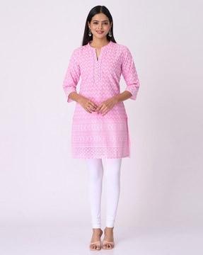 women chikankari embroidered straight kurta