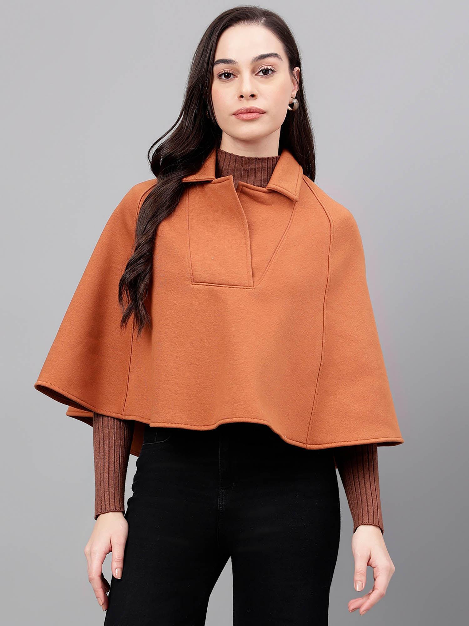 women chocolate solid poncho