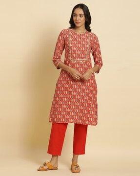 women chunki dori embroidered straight kurta