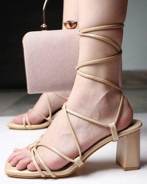 women chunky-heeled sandals with tie-ups