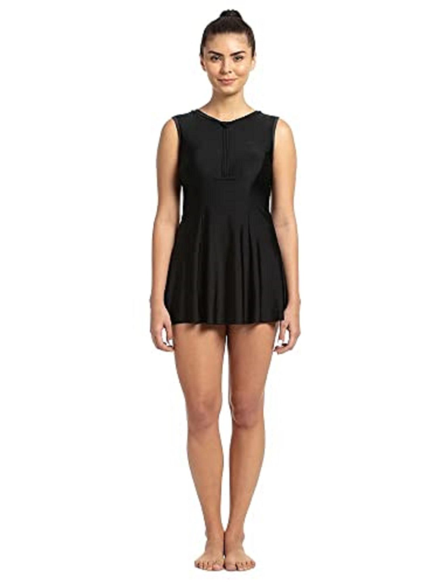 women closedback swimdress with boyleg black & dapple grey