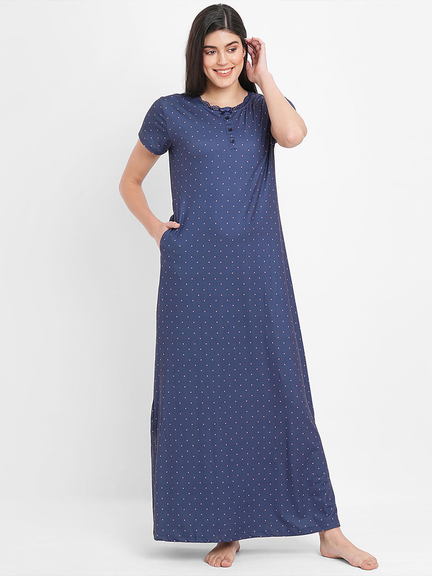 women cloud soft printed night gown - blue