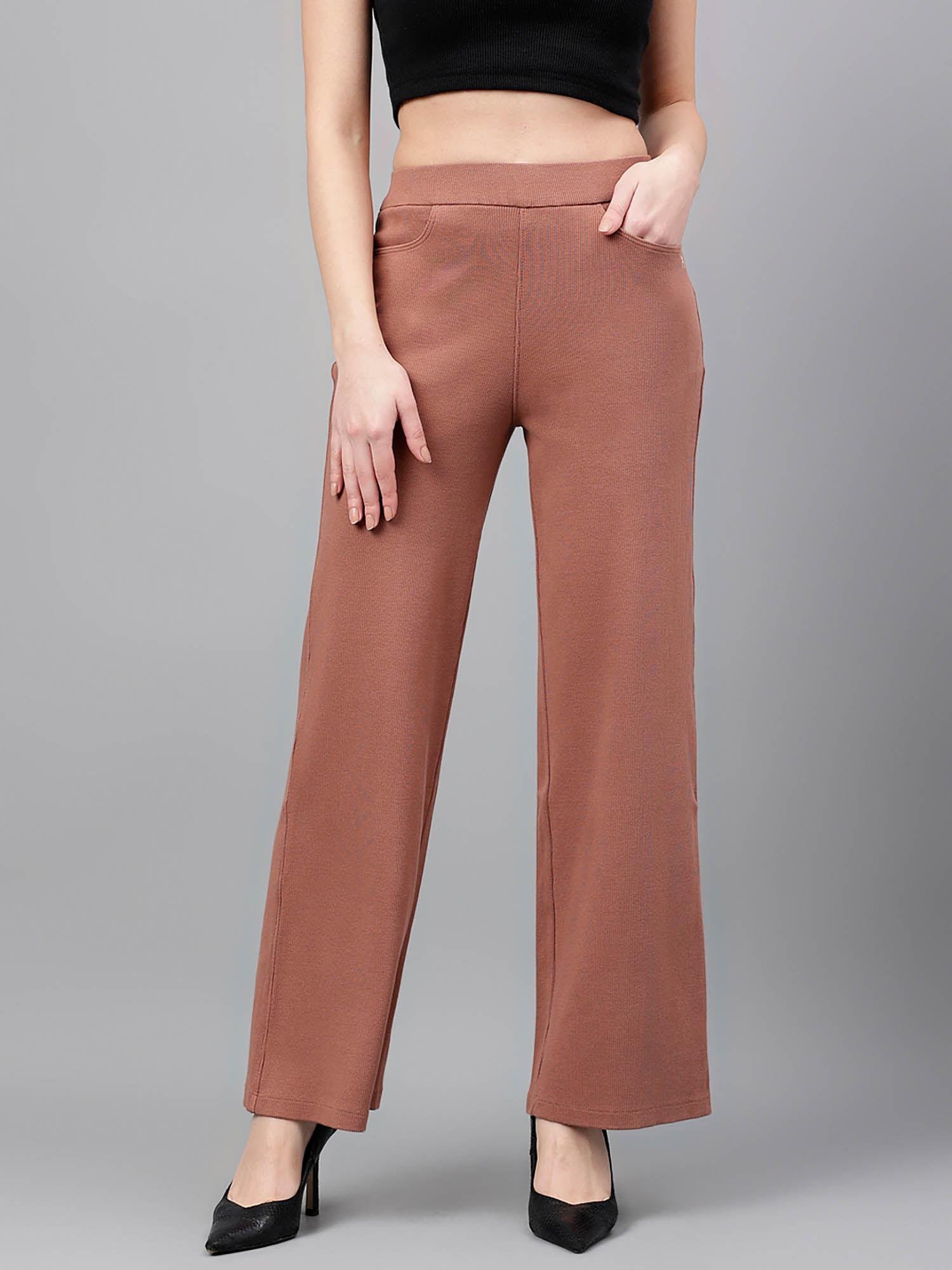 women coco butter ribbed wide leg high-rise trouser